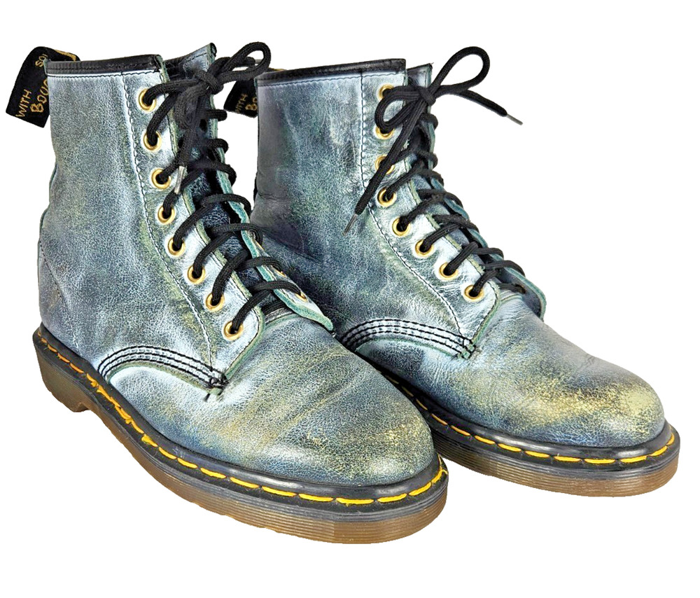 Dr Martens Boots Blue Black Rub Off Leather Size UK 9 US 10 Made England Vintage